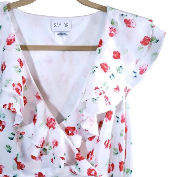 Saylor Cassandra Ruffled Floral Sleeveless Mini Wrap Dress Women's L - Picture 4 of 7